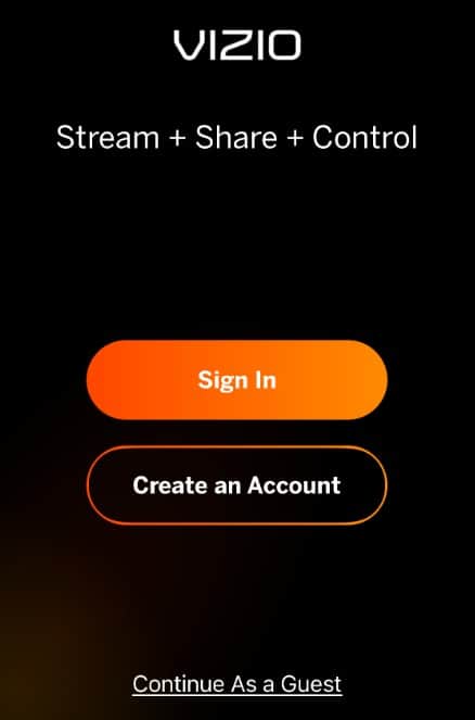 sign in options on vizio mobile app