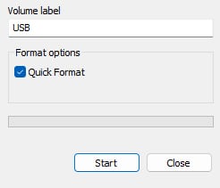 start usb format
