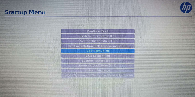 startup boot menu hp laptop