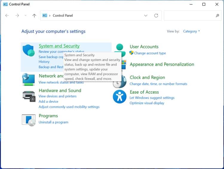 system and security in control panel