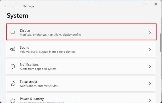 system display in settings