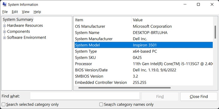 system-information-dell-model