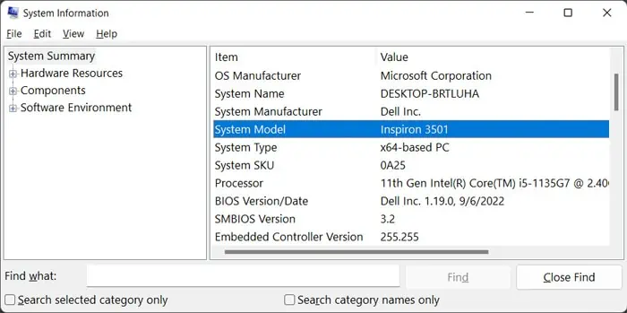 system-information-dell-model