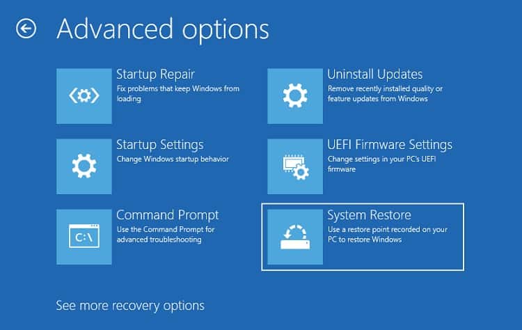 system restore in windows re