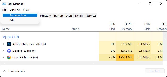 Start Menu Won’t Open? 7 Ways to Fix it 2 task-manager-run-new-task