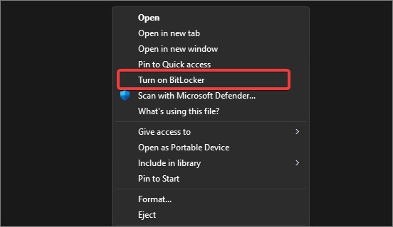 turn on bitlocker