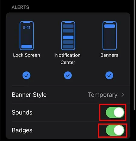 turn-on-the-toggle-for-Sounds-and-Badges-menu