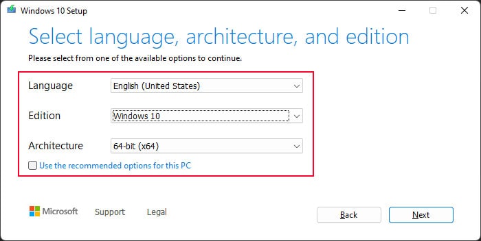 uncheck-use-recommended-options-and-set-preferred