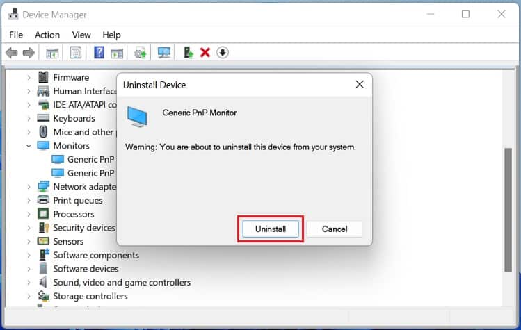 uninstall button to delete monitor driver