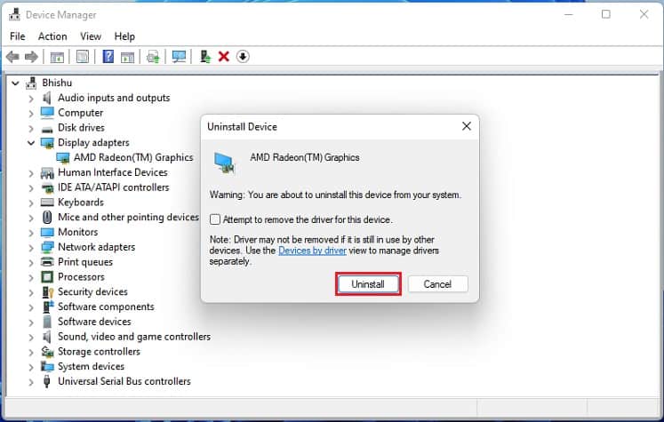 uninstall button to uninstall grapchics driver