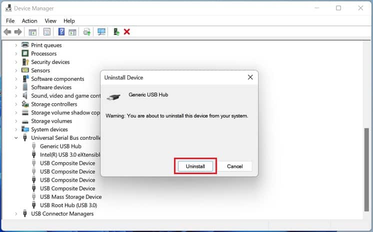 uninstall button usb hub driver