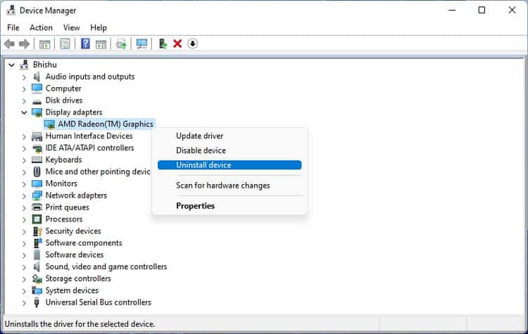 uninstall graphics driver from your pc