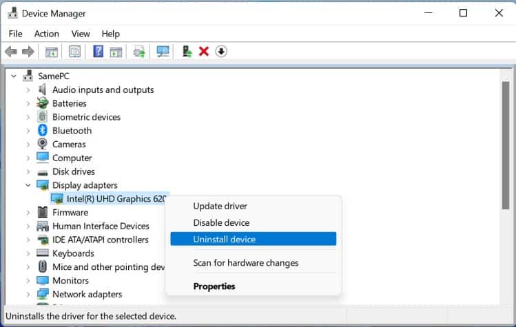 uninstall graphics driver
