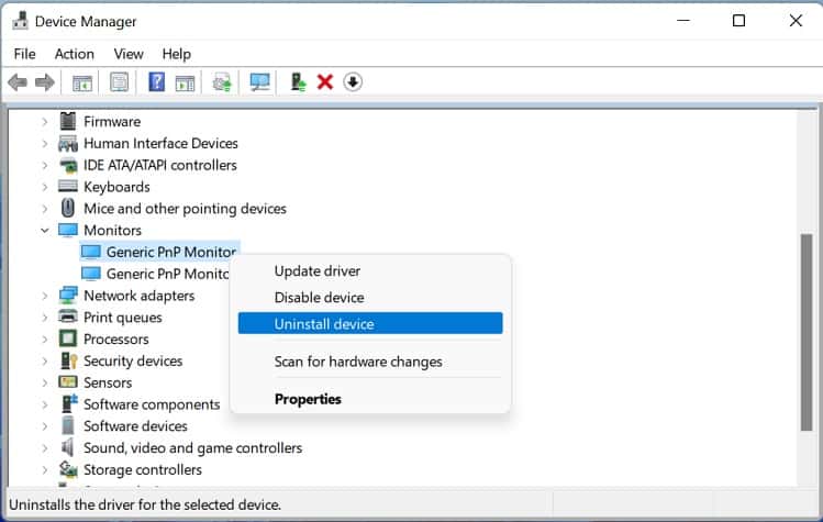 uninstall monitor driver