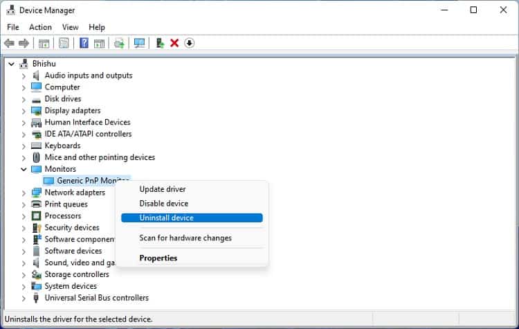 uninstall monitor driver