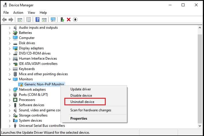 uninstall troublesome device driver