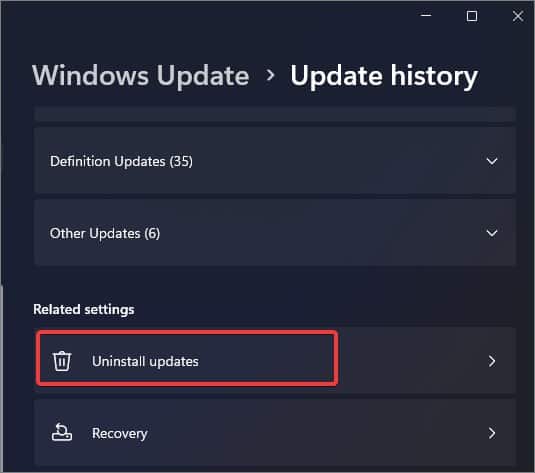 uninstall updates