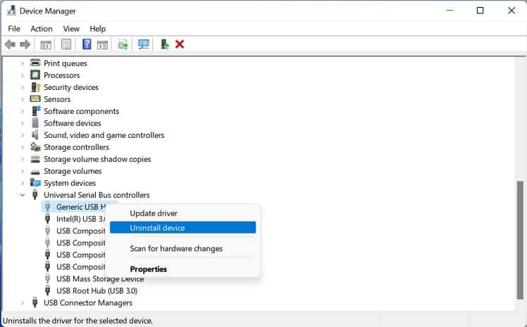 uninstall usb hub driver