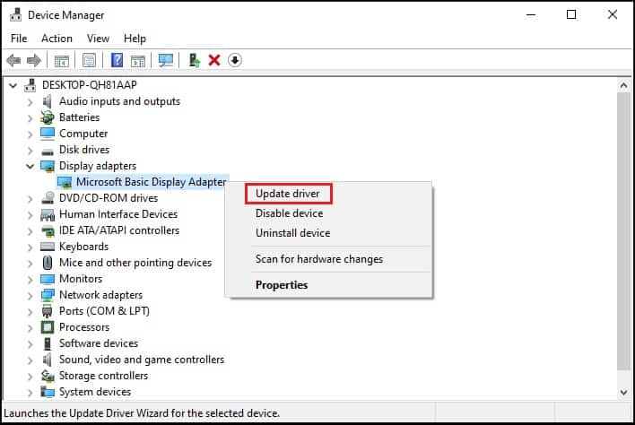 update microsoft basic display adapter