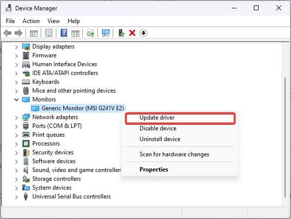 update monitor driver