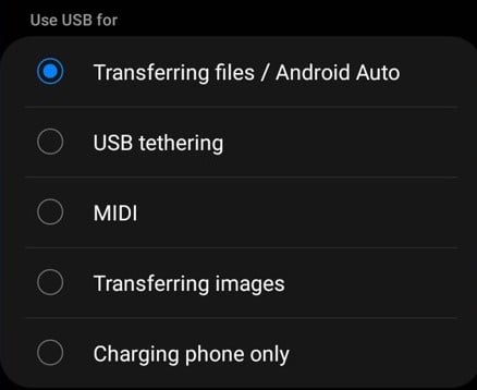 usb settings on android phone