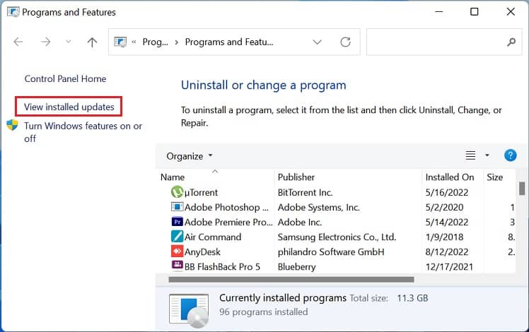 view installed updates
