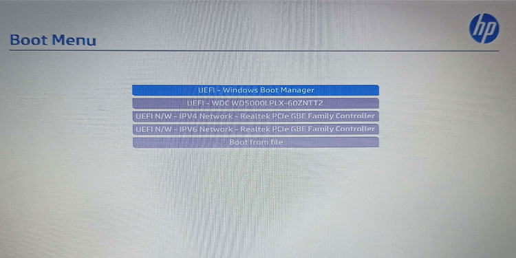 windows boot menu options hp laptop