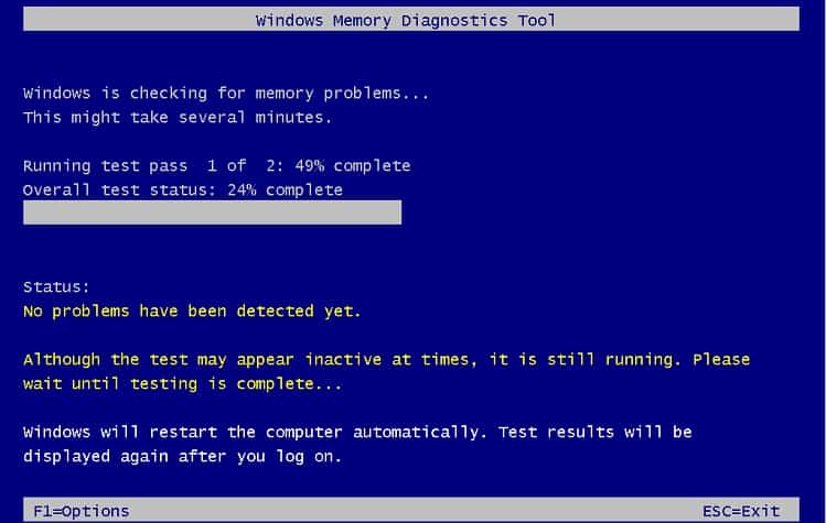 windows memory diagnostic tool running