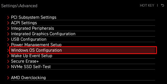 windows os configuration msi bios