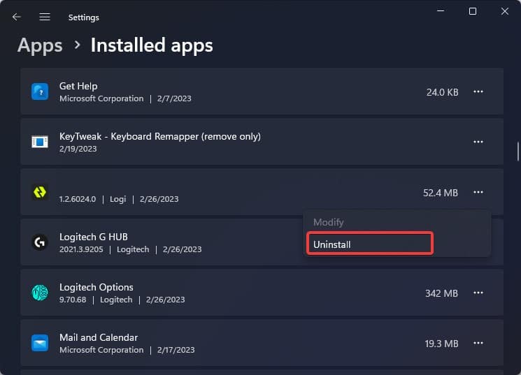 Uninstall apps