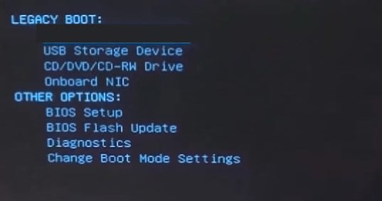 Boot menu of Dell