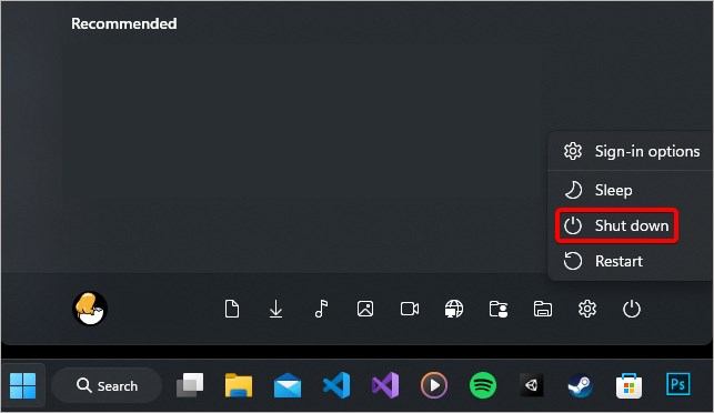 Shut down laptop