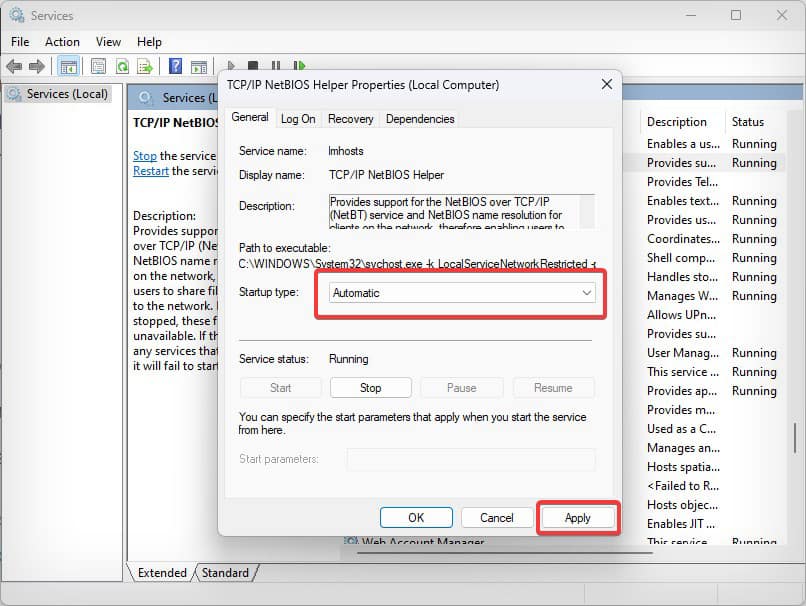 TCPiP net bios stattup automatic