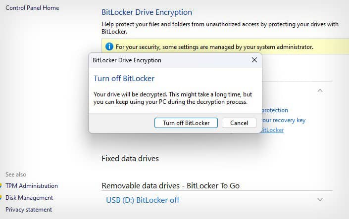 Turn off Bitlocker