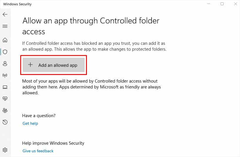 add an allowed app button