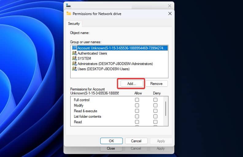 add user for security permissions