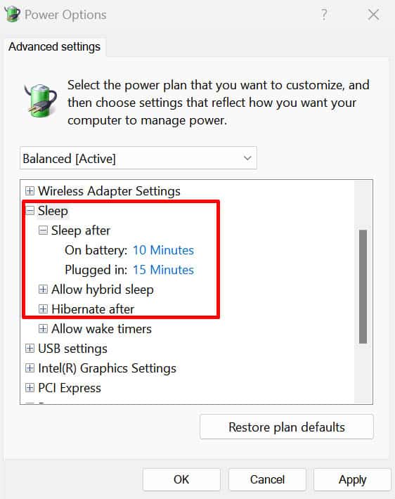 adjust sleep and hibernate settings