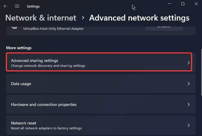 adv sharing settings