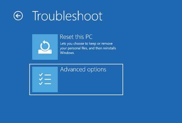 advanced options in windows re