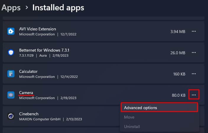 advanced options surface camera not working