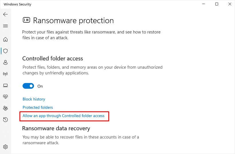 allow an app through controlled folder access