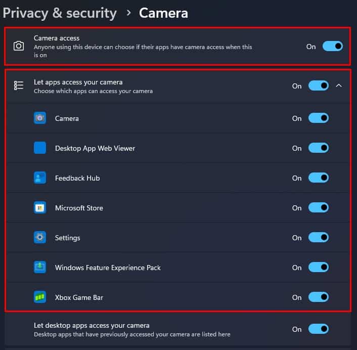 allow camera access surface camera not working