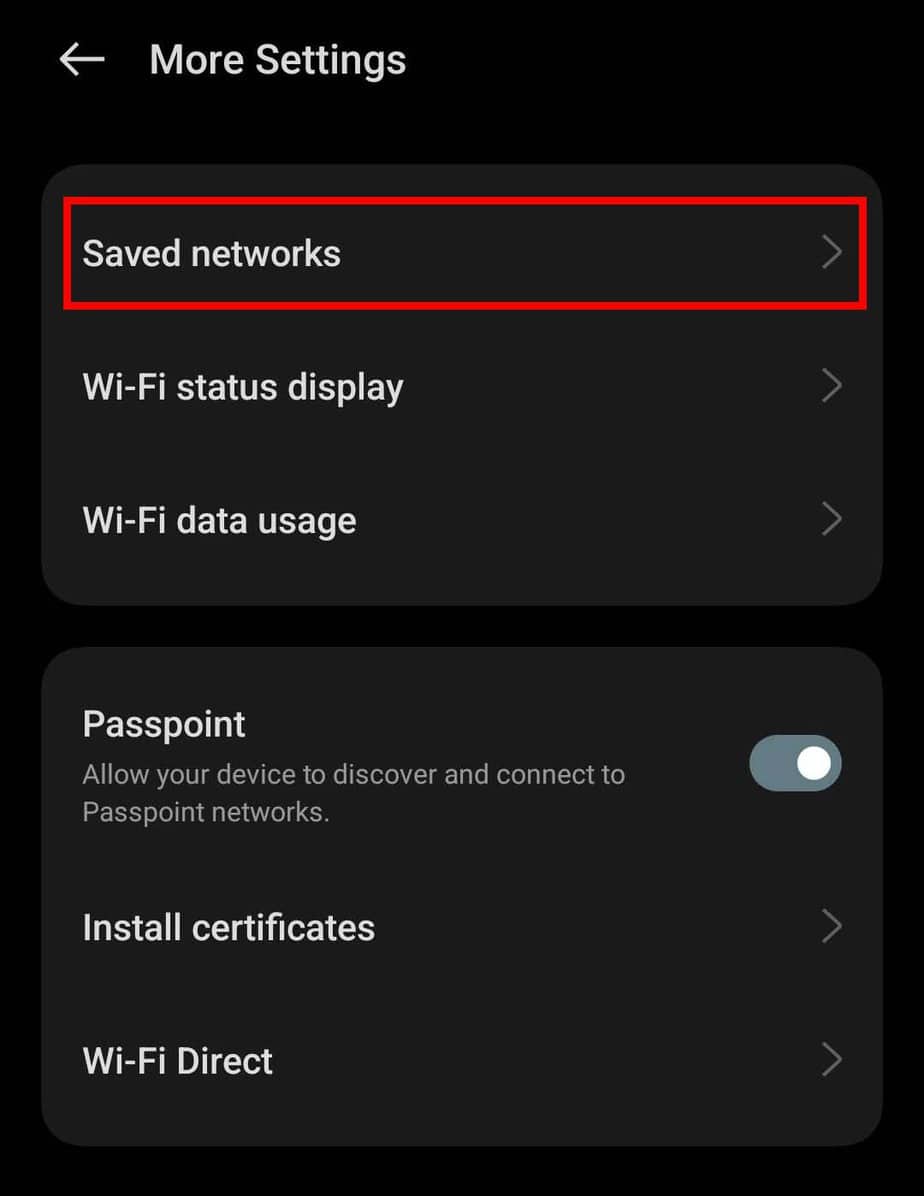 android saved networks