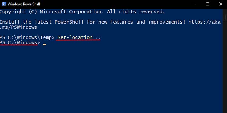 back directory in powershell