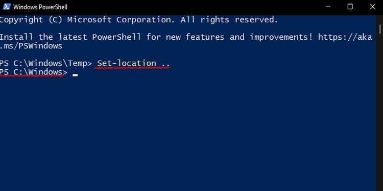 How to Change Directory in Powershell 7 back directory in powershell
