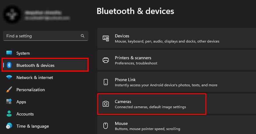 bluetooth and devices camera surface not working