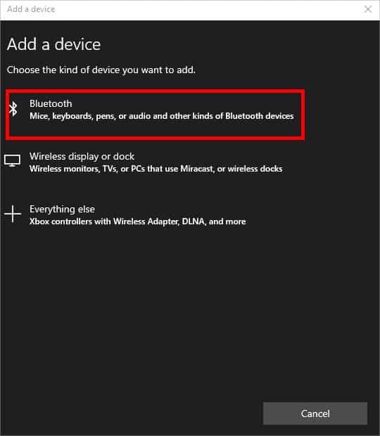 bluetooth in add a device