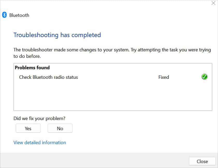 bluetooth troubleshooting report