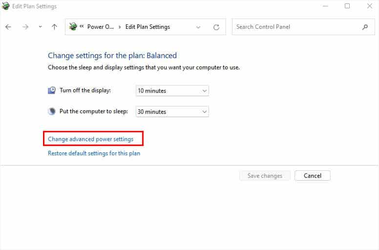 change advanced power settings