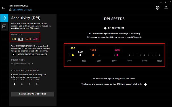 change mouse dpi from left or right pane